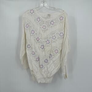 Flair Womens Sweater Size M Vintage‎ Embroidered Crochet Bloomcore Cottagecore